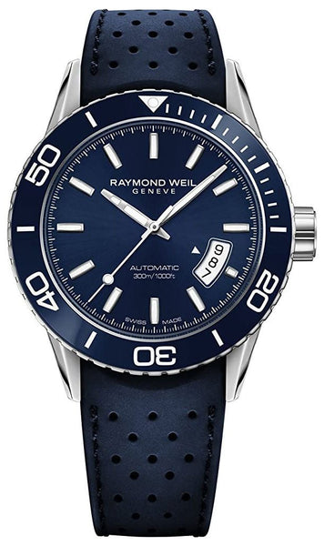 Raymond Weil Freelancer Automatic Stainless Steel Blue Dial Blue Rubber Strap Date Divers Mens Watch 2760 - SR3 - 50001 - WAB - Shipping Dept.