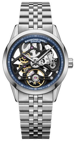 Raymond Weil Freelancer Automatic Stainless Steel Blue/Black Skeleton Dial Mens Watch 2783 - ST - 50000 - Watches & Beyond