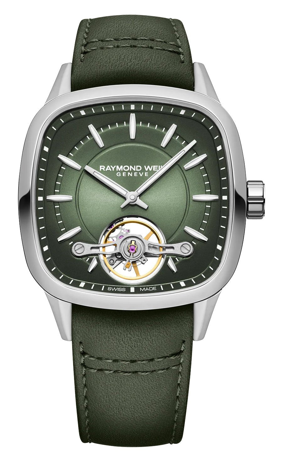 Raymond Weil Freelancer Automatic Stainless Steel Green Dial Green Leather Strap Mens Watch 2790 - STC - 52051 - Watches & Beyond