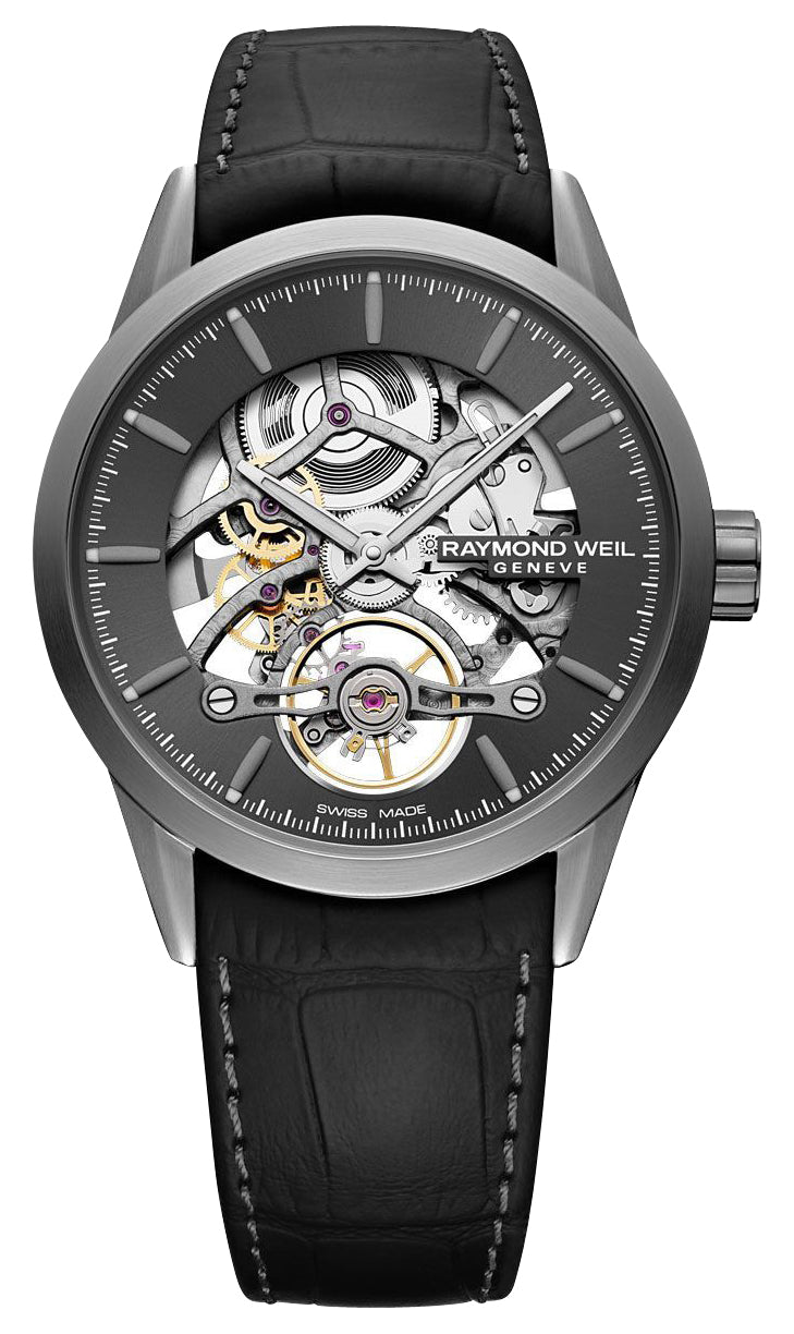 Raymond Weil Freelancer Automatic Stainless Steel Skeleton Dial Black Leather Strap Mens Watch 2785 - TI1 - 60001 - WAB - Shipping Dept.