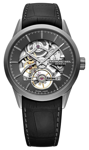 Raymond Weil Freelancer Automatic Stainless Steel Skeleton Dial Black Leather Strap Mens Watch 2785 - TI1 - 60001 - WAB - Shipping Dept.