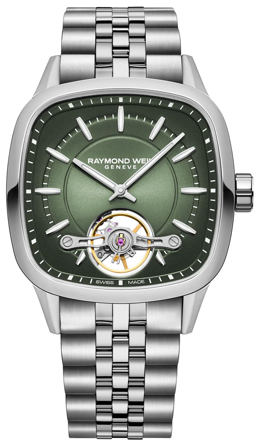 Raymond Weil Freelancer Automatic Stainless Steel Square Green Dial Mens Watch 2790 - ST - 52051 - Watches & Beyond