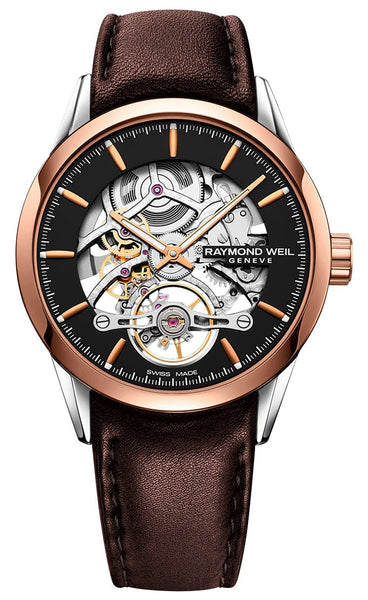 Raymond Weil Freelancer Automatic Two - Tone Stainless Steel Skeleton Dial Brown Leather Strap Mens Watch 2785 - SC5 - 20001 - WAB - Shipping Dept.