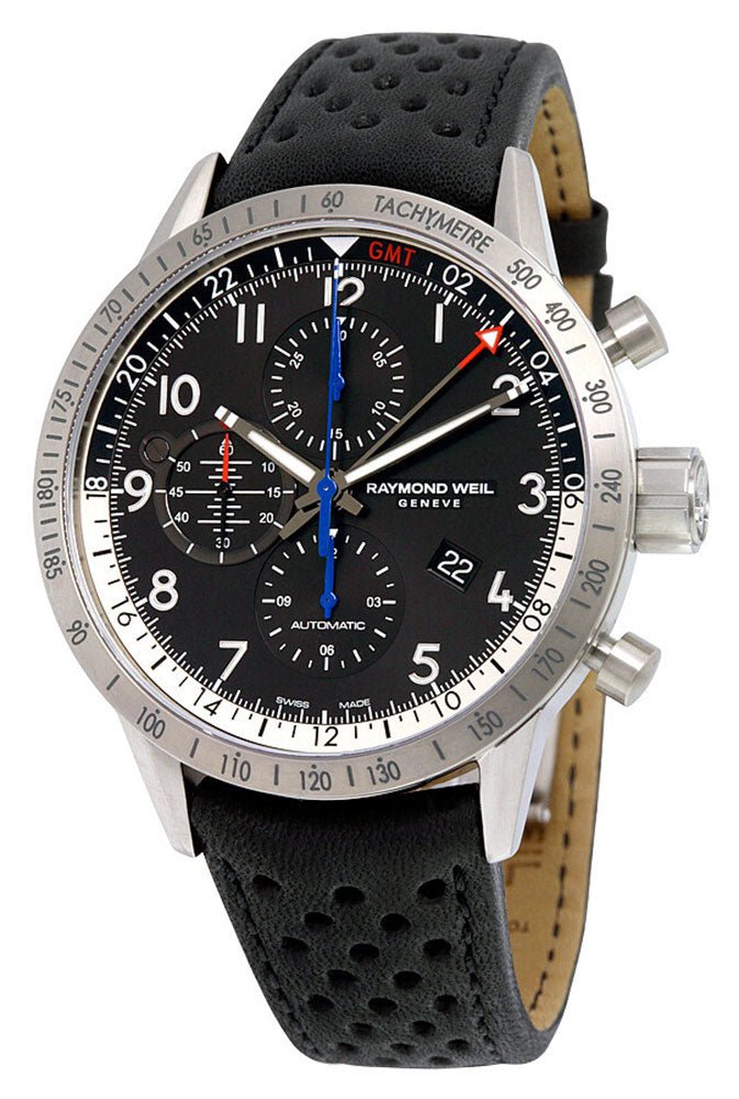 Raymond Weil Freelancer Piper Special Edition Automatic GMT Chronograph Titanium Date Black Leather Mens Watch 7754 - TIC - 05209 - WAB - Shipping Dept.