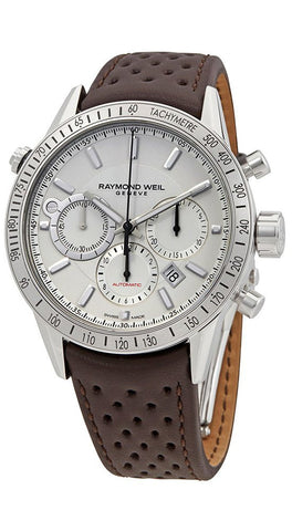 Raymond Weil Freelancer Stainless Steel Automatic Chronograph Men's Brown Leather Strap Watch Date 7740 - STC - 30001 - WAB - Shipping Dept.