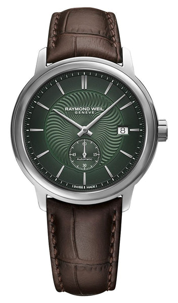Raymond Weil Maestro Automatic Stainless Steel Green Dial Brown Leather Strap Date Mens Watch 2238 - STC - 52001 - Watches & Beyond