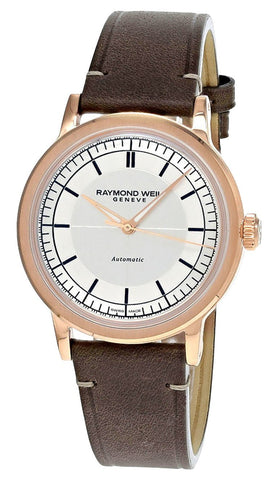 Raymond Weil Millesime Automatic Rose Gold PVD Silver Dial Brown Leather Strap Mens Watch 2925 - PC5 - 65001 - Watches & Beyond