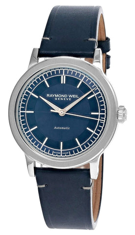 Raymond Weil Millesime Automatic Stainless Steel Blue Dial Blue Leather Strap Mens Watch 2925 - STC - 50001 - Watches & Beyond