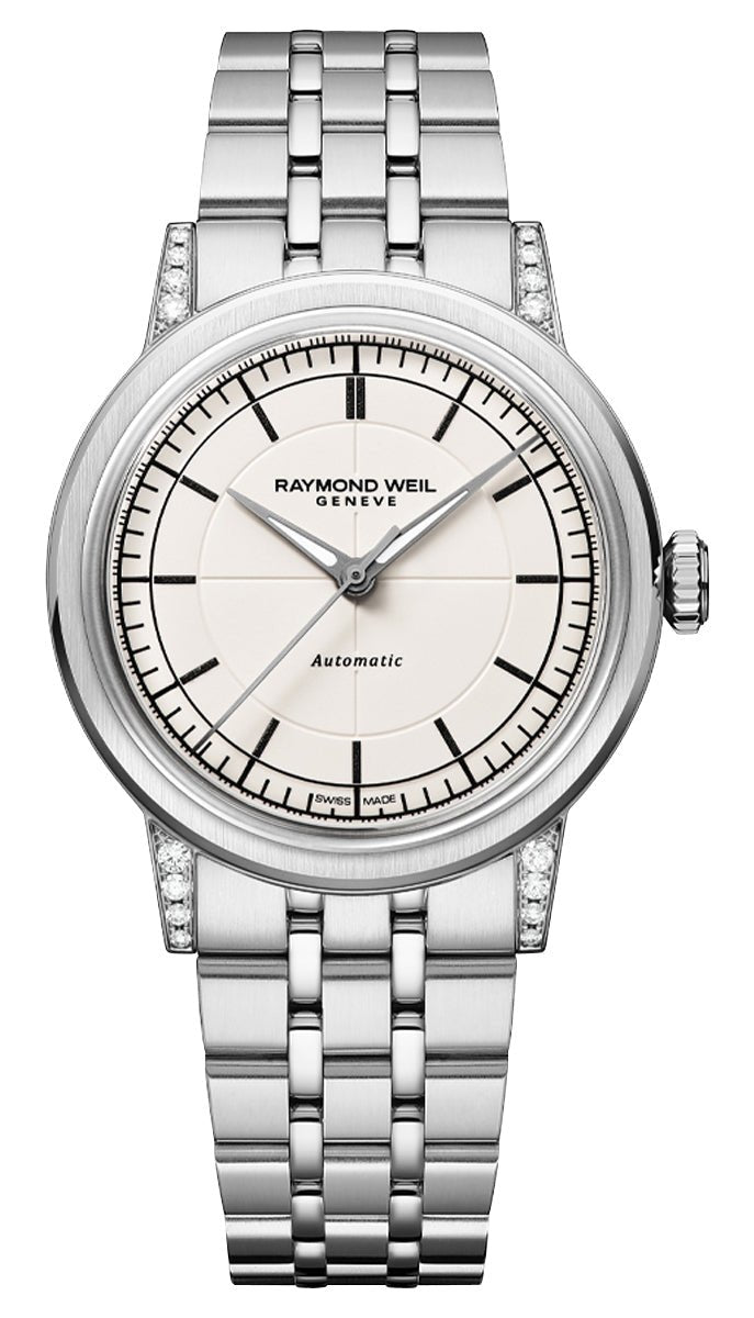 Raymond Weil Millesime Automatic Stainless Steel Cream Dial Diamonds Womens Watch 2125 - STS - 64001 - Watches & Beyond