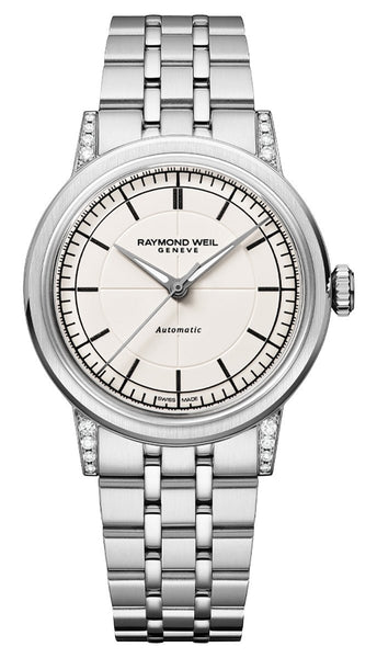 Raymond Weil Millesime Automatic Stainless Steel Cream Dial Diamonds Womens Watch 2125 - STS - 64001 - Watches & Beyond