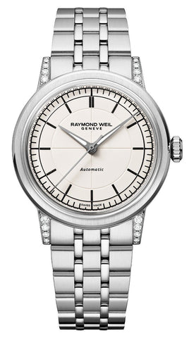 Raymond Weil Millesime Automatic Stainless Steel Cream Dial Diamonds Womens Watch 2125 - STS - 64001 - Watches & Beyond