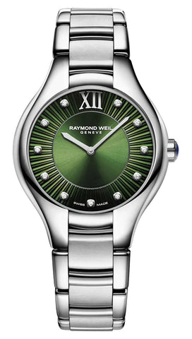 Raymond Weil Noemia Stainless Steel Green Dial Diamonds Quartz Womens Watch 5132 - ST - 52181 - WAB - Shipping Dept.