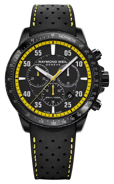 Raymond Weil Tango Chronograph Black PVD Black/Yellow Dial Black Rubber Strap Date Divers Quartz Mens Watch 8570 - BKR - 05275 - WAB - Shipping Dept.