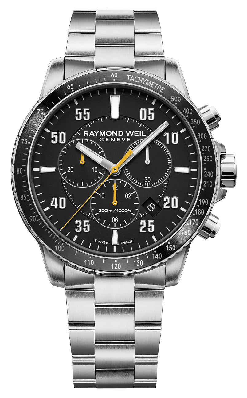 Raymond Weil Tango Chronograph Stainless Steel Black Dial Date Divers Quartz Mens Watch 8570 - ST2 - 05207 - WAB - Shipping Dept.