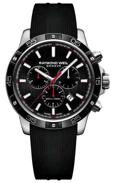 Raymond Weil Tango Chronograph Stainless Steel Black Dial Rubber Strap Date Divers Quartz Mens Watch 8560 - SR1 - 20001 - WAB - Shipping Dept.