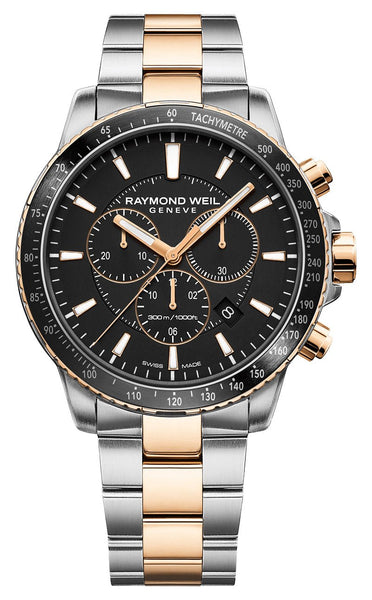 Raymond Weil Tango Chronograph Two - Tone Stainless Steel Black Dial Date Divers Quartz Mens Watch 8570 - SP5 - 20001 - WAB - Shipping Dept.