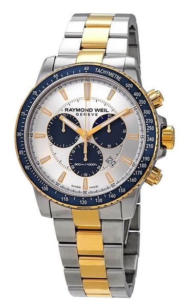 Raymond Weil Tango Chronograph Two Tone Stainless Steel Silver Dial Date Quartz Divers Mens Watch 8570 - SP3 - 65501 - WAB - Shipping Dept.