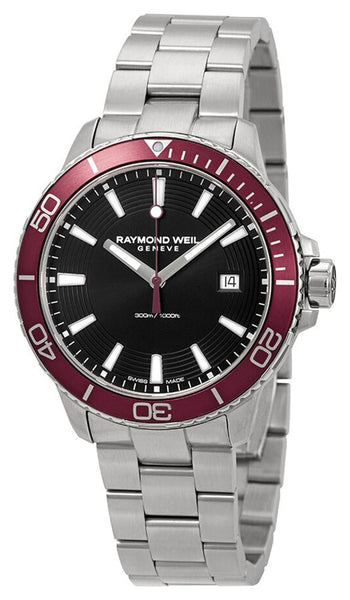 Raymond Weil Tango Stainless Steel Black Dial Date Divers Quartz Mens Watch 8260 - ST4 - 20001 - Watches & Beyond