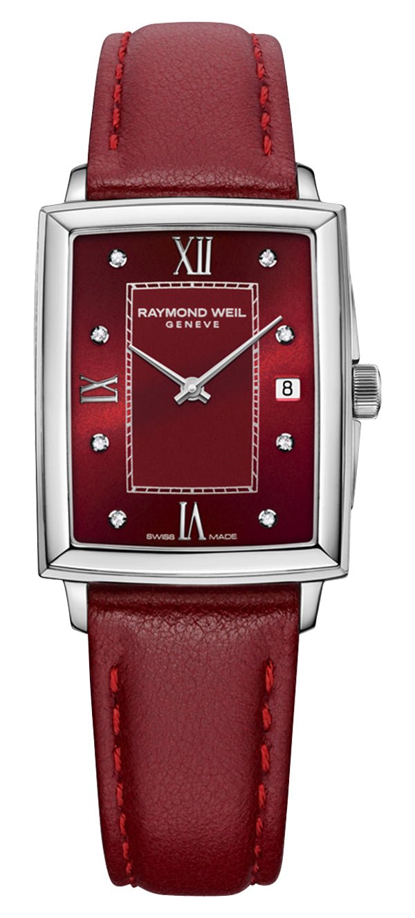 Raymond Weil Toccata Stainless Steel Burgundy Dial Burgundy Leather Strap Diamonds Date Quartz Womens Watch 5925 - STC - 00451 - WAB - Shipping Dept.