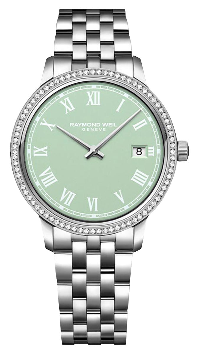 Raymond Weil Toccata Stainless Steel Green Dial Diamonds Date Quartz Womens Watch 5385 - STS - 00520 - Watches & Beyond