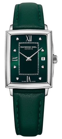 Raymond Weil Toccata Stainless Steel Green Dial Green Leather Strap Diamonds Date Quartz Womens Watch 5925 - STC - 00521 - WAB - Shipping Dept.