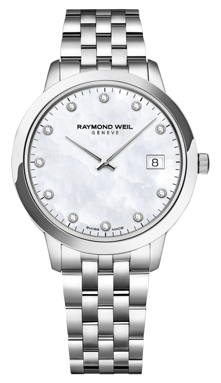 Raymond Weil Toccata Stainless Steel Mother - Of - Pearl Dial Date Diamonds Quartz Womens Watch 5385 - ST - 97081 - Watches & Beyond