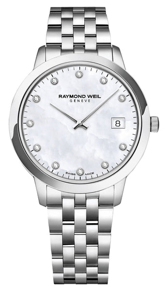 Raymond Weil Toccata Stainless Steel Mother - Of - Pearl Dial Date Diamonds Quartz Womens Watch 5385 - ST - 97081 - Watches & Beyond
