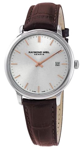 Raymond Weil Toccata Stainless Steel Silver Dial Brown Leather Strap Date Quartz Mens Watch 5485 - SL5 - 65001 - Watches & Beyond