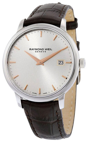 Raymond Weil Toccata Stainless Steel Silver Dial Date Brown Leather Strap Mens Watch 5488 - SL5 - 65001 - WAB - Shipping Dept.