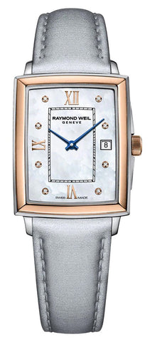 Raymond Weil Toccata Two - Tone Stainless Steel Mother - Of - Pearl Dial Gray Satin Strap Diamonds Date Quartz Womens Watch 5925 - SC5 - 00995 - WAB - Shipping Dept.