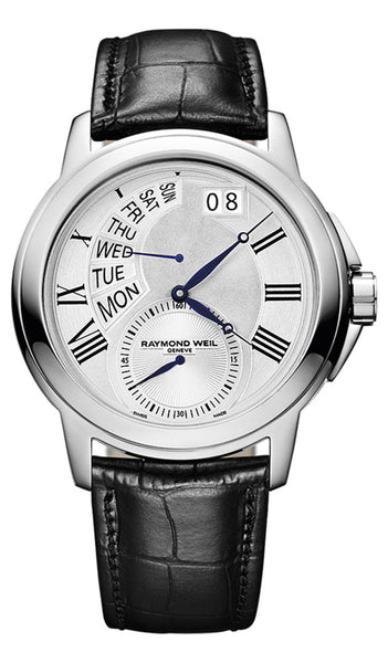 Raymond Weil Tradition Stainless Steel Mens Watch Day of Week Retrograde 9579 - STC - 65001 - WAB - Shipping Dept.