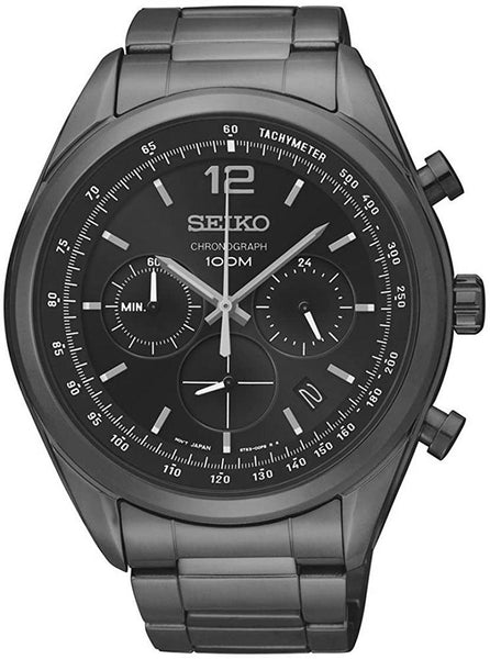 Seiko Chronograph Black PVD Stainless Steel Black Dial Quartz Date Mens Watch SSB093P1 - WAB - Shipping Dept.