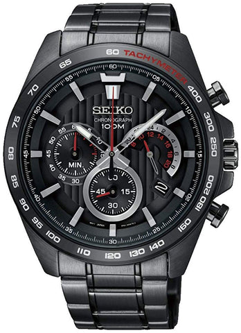 Seiko Chronograph Black Stainless Steel Black Dial Quartz Date Mens Watch SSB311P1 - WAB - Shipping Dept.