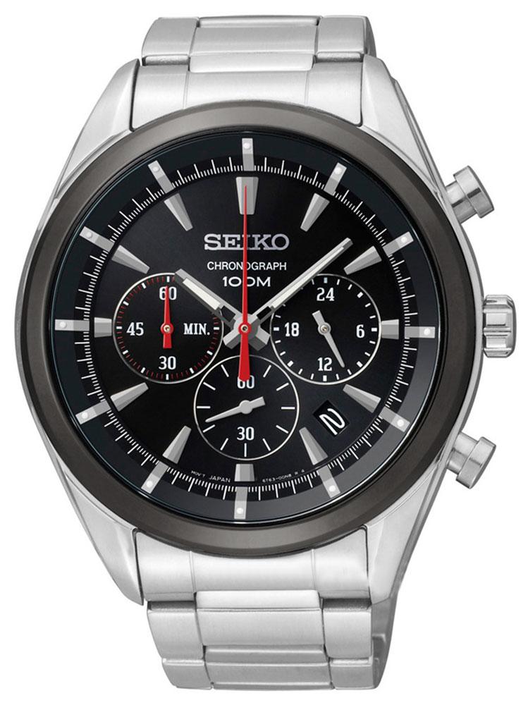 Seiko Chronograph Stainless Steel Black Dial Quartz Date Mens Watch SSB089P1 - WAB - Shipping Dept.