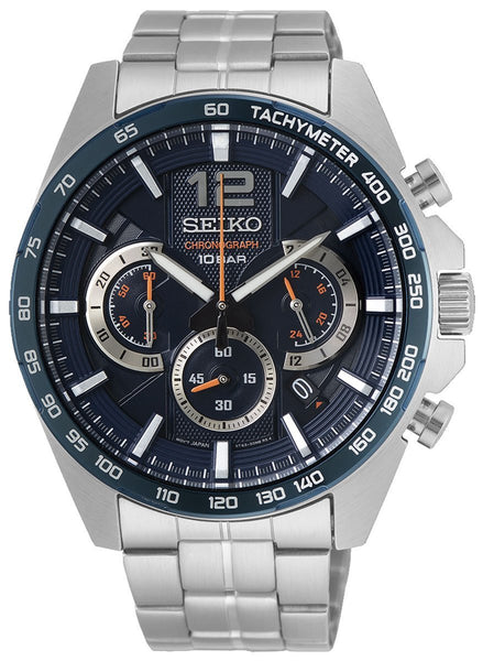 Seiko Chronograph Stainless Steel Blue Dial Quartz Date Mens Watch SSB345P1 - WAB - Shipping Dept.