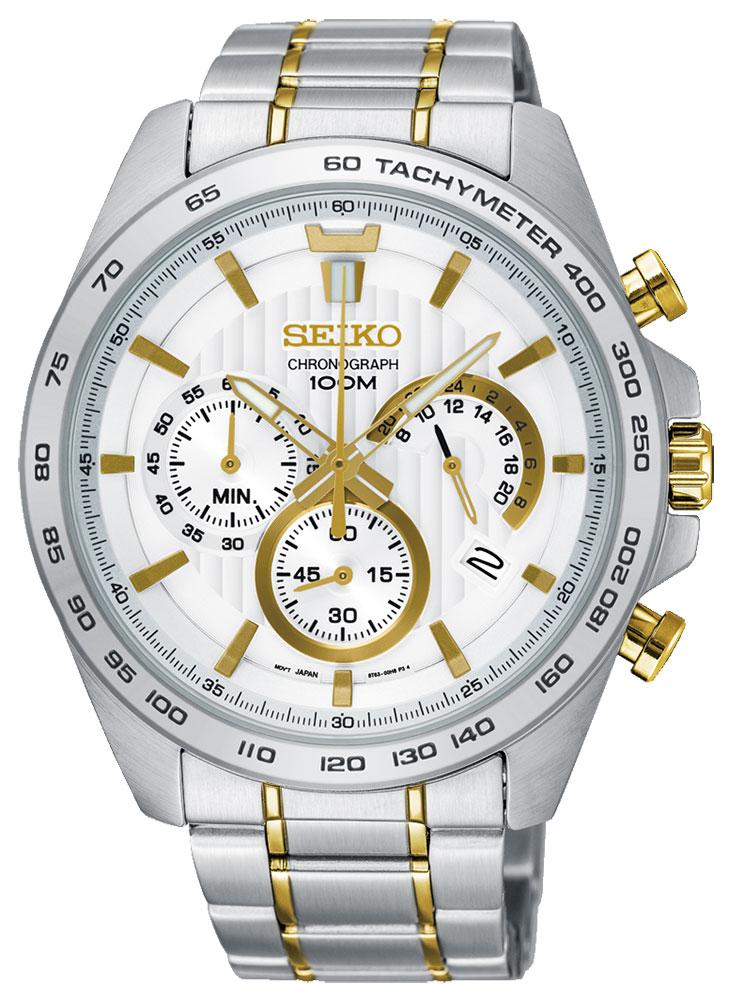 Seiko Chronograph Two - Tone Stainless Steel Silver - Tone Dial Date Quartz Mens Watch SSB309P1 - WAB - Shipping Dept.