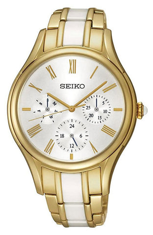 Seiko Gold PVD Steel & White Ceramic Silver Dial Quartz Womens Watch SKY718P1 - WAB - Shipping Dept.