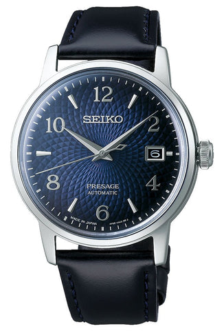 Seiko Presage Automatic Stainless Steel Blue Dial Blue Leather Strap Date Mens Watch SRPE43J1 - WAB - Shipping Dept.