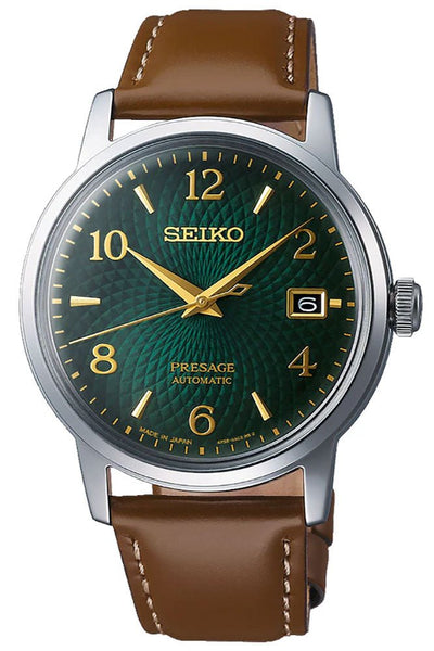 Seiko Presage Automatic Stainless Steel Green Dial Brown Leather Strap Date Mens Watch SRPE45J1 - WAB - Shipping Dept.