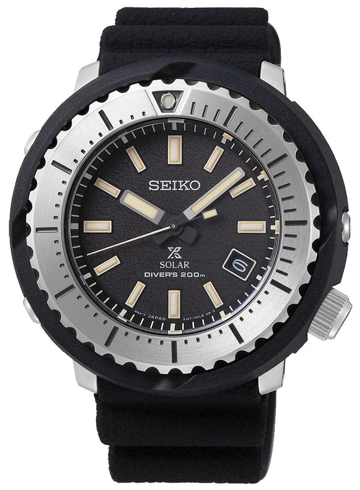 Seiko Prospex Solar Black Stainless Steel Black Dial Black Silicone Strap Date Divers Mens Watch SNE541P1 - WAB - Shipping Dept.