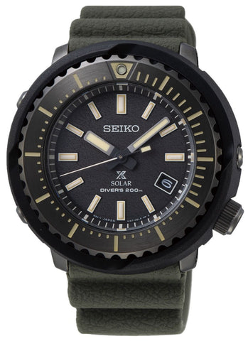 Seiko Prospex Solar Black Stainless Steel Black Dial Green Silicone Strap Date Divers Mens Watch SNE543P1 - WAB - Shipping Dept.