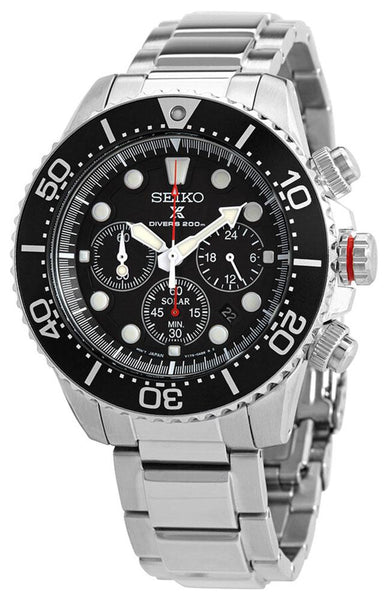 Seiko Prospex Solar Chronograph Stainless Steel Black Dial Date Divers Mens Watch SSC779P1 - WAB - Shipping Dept.