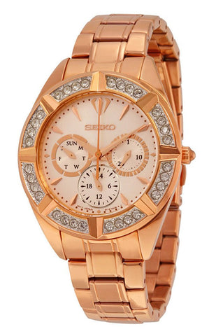 Seiko Rose Gold - Tone Stainless Steel Rose Dial Diamonds Date Quartz Womens Watch SKY680P1 - WAB - Shipping Dept.