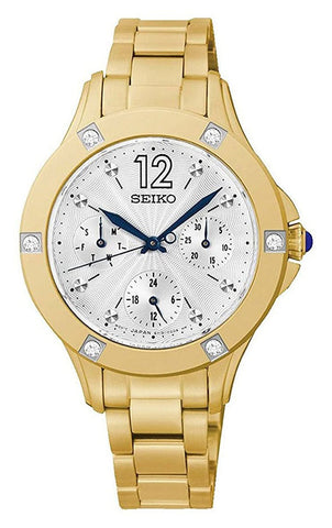 Seiko Yellow Gold - Tone Stainless Steel Silver Dial Diamonds Date Quartz Womens Watch SKY668P1 - WAB - Shipping Dept.