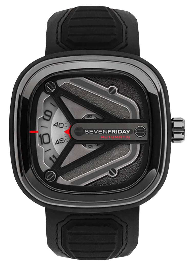 SEVENFRIDAY M - Series Spaceship Automatic Gunmetal PVD Gray Dial Black Leather Strap Mens Watch M3/01 - WAB - Shipping Dept.