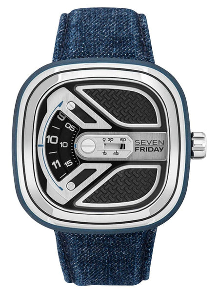 SEVENFRIDAY M - Series Urban Explorer Automatic Stainless Steel Blue Denim Strap Mens Watch M1B/01 - Watches & Beyond