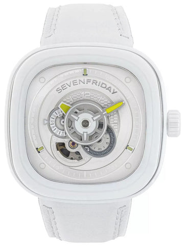 SEVENFRIDAY P - Series Caipi Automatic White Ceramic White Leather Strap Mens Watch P1C/04 - Watches & Beyond