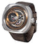 SEVENFRIDAY Q - Series Automatic Stainless Steel Gold Dial Brown Leather Strap Date Mens Watch Q2/02 - WAB - Shipping Dept.