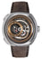 SEVENFRIDAY Q - Series Automatic Stainless Steel Gold Dial Brown Leather Strap Date Mens Watch Q2/02 - WAB - Shipping Dept.