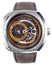 SEVENFRIDAY Q - Series Automatic Stainless Steel Gold/Brown Dial Gray Leather Strap Date Mens Watch Q2/01 - Watches & Beyond